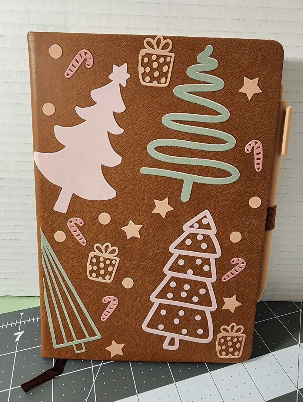 Brown Holiday Notebook with Pink & Silver Accents